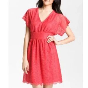 NWT - Coral Adrianna Papell Dolman Sleeve Lace Overlay Dress